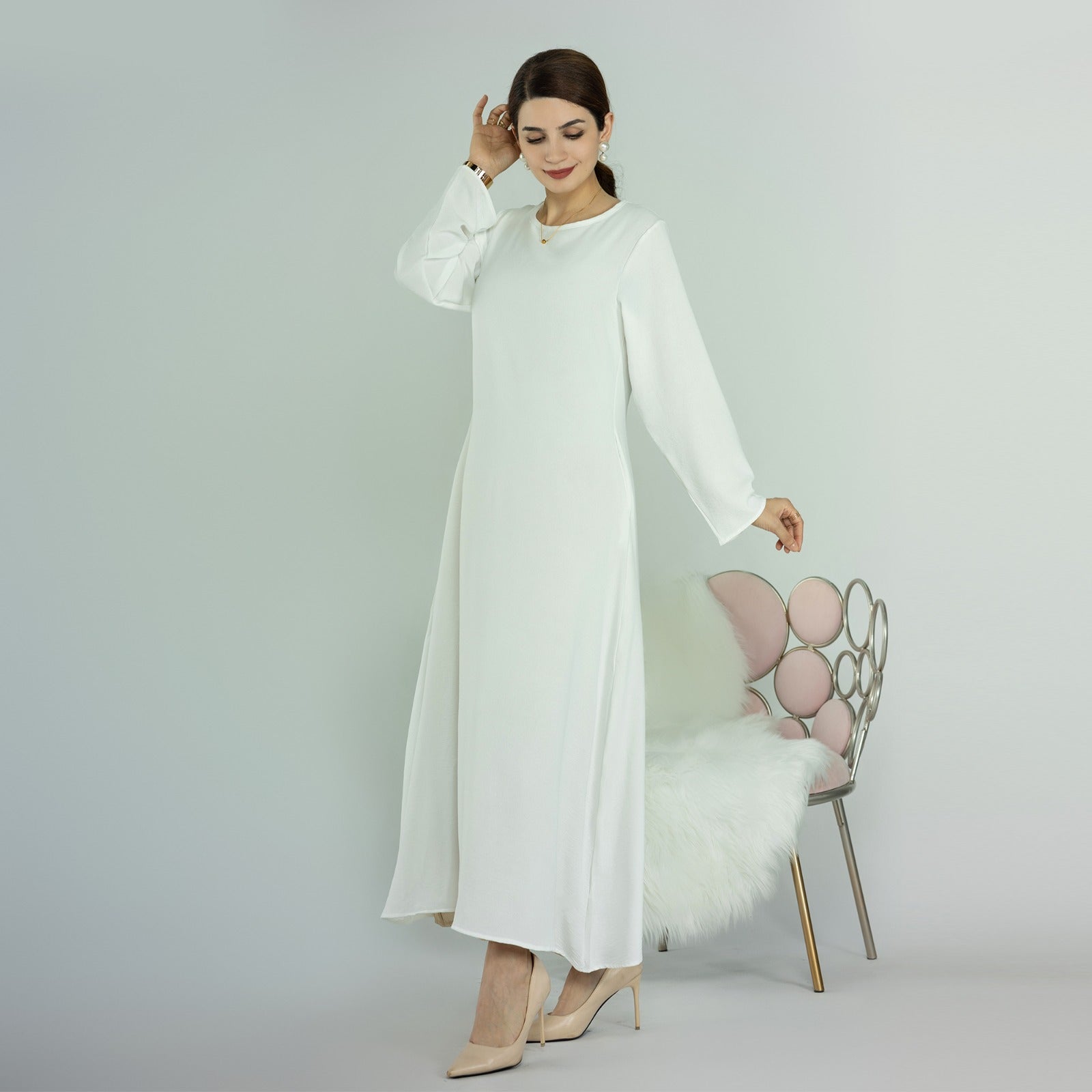 Sneeuwwit Jazz Crêpe Abaya Jurk