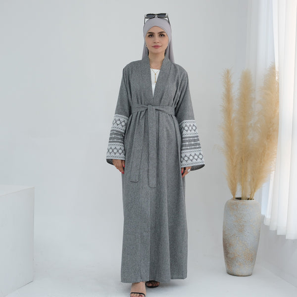 Stormgrijs Geborduurde Kimono Abaya Jurk