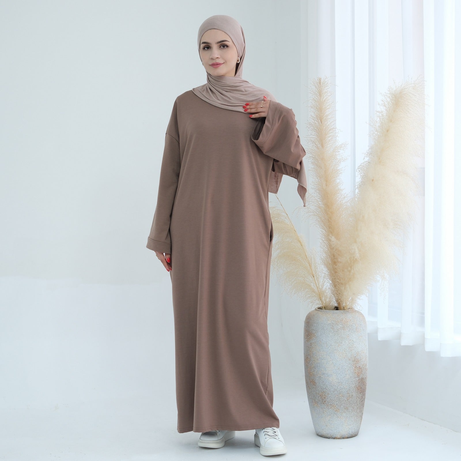 Warm Taupe Sweatshirt Abaya Jurk