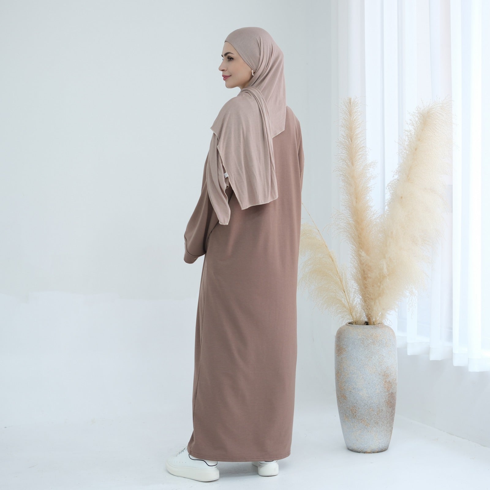 Warm Taupe Sweatshirt Abaya Jurk