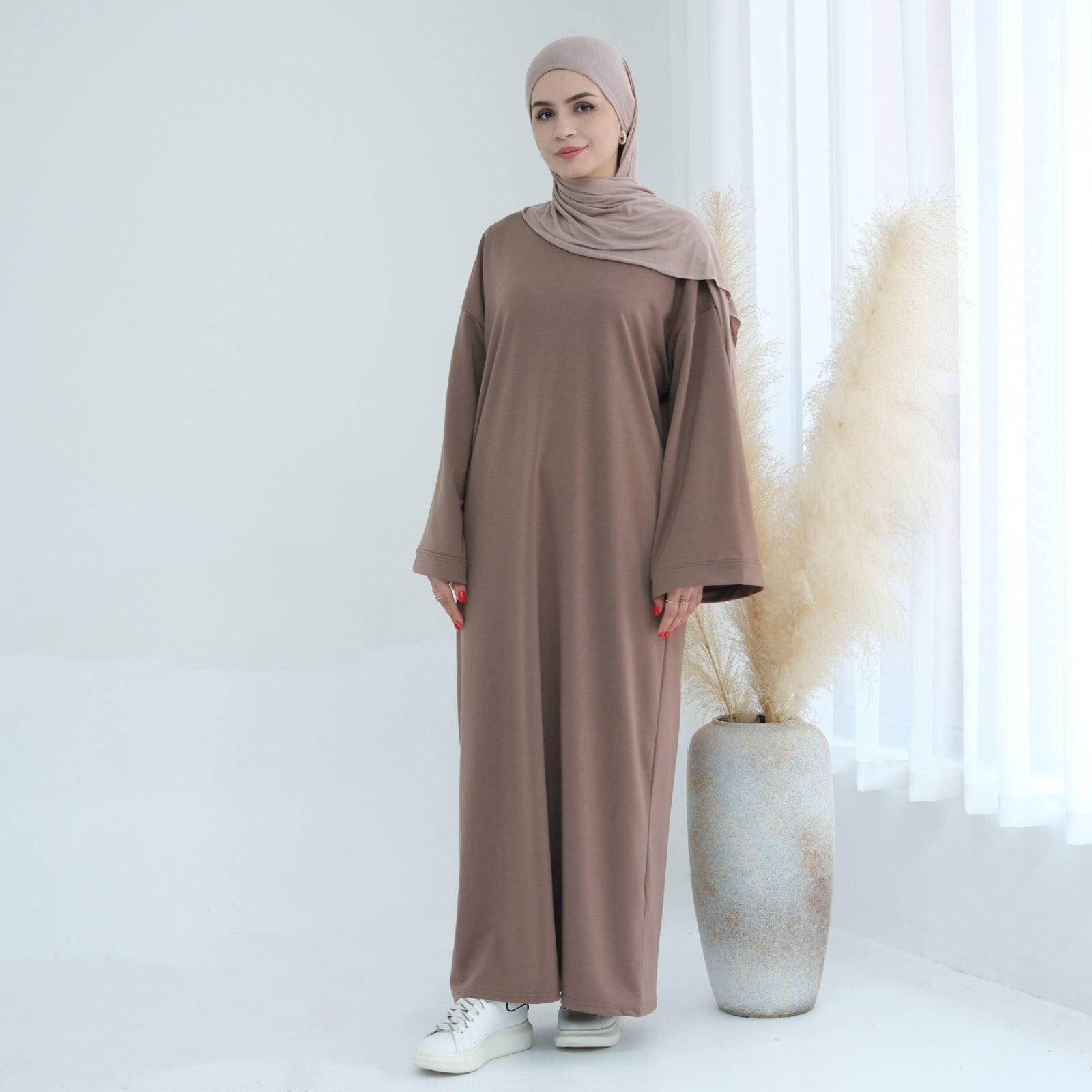 Warm Taupe Sweatshirt Abaya Jurk