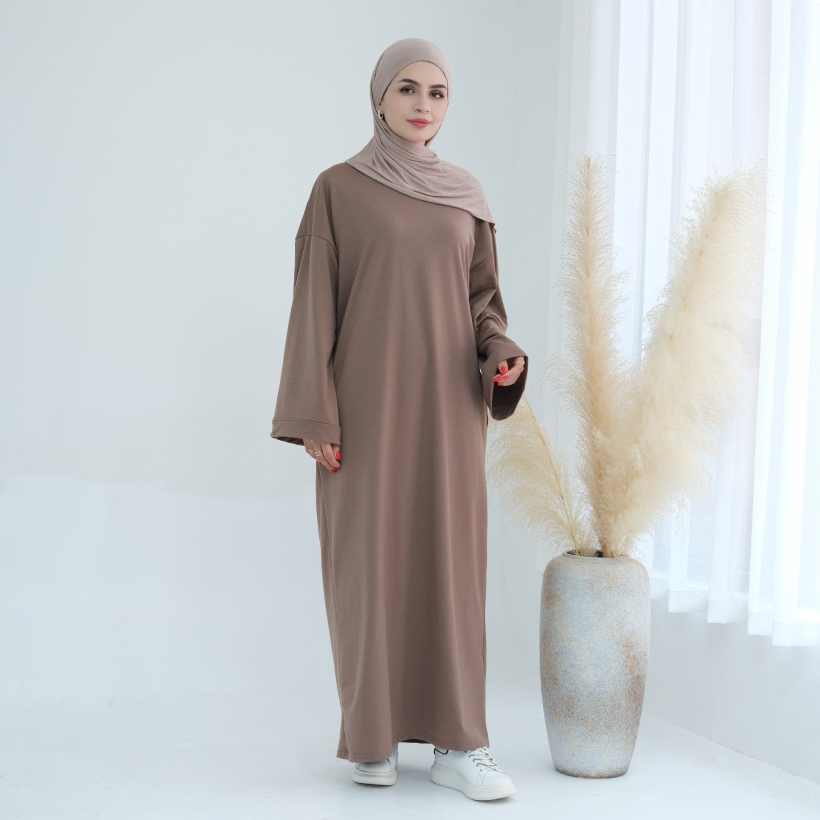 Warm Taupe Sweatshirt Abaya Jurk