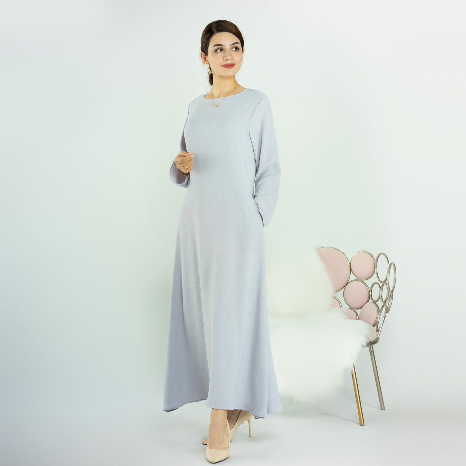 Wolkengrijs Jazz Crêpe Abaya Jurk