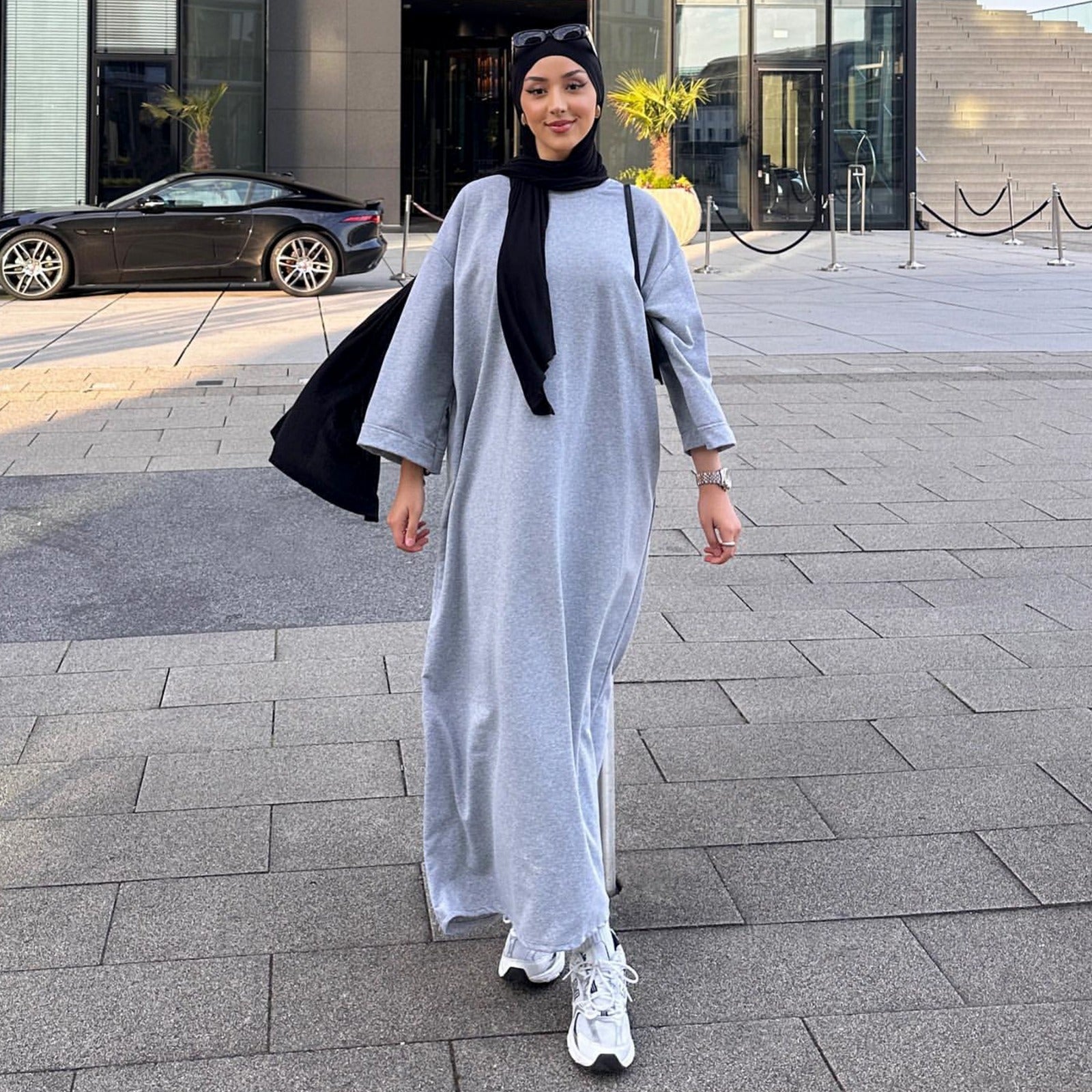 Melangegrijs Sweatshirt Abaya Jurk
