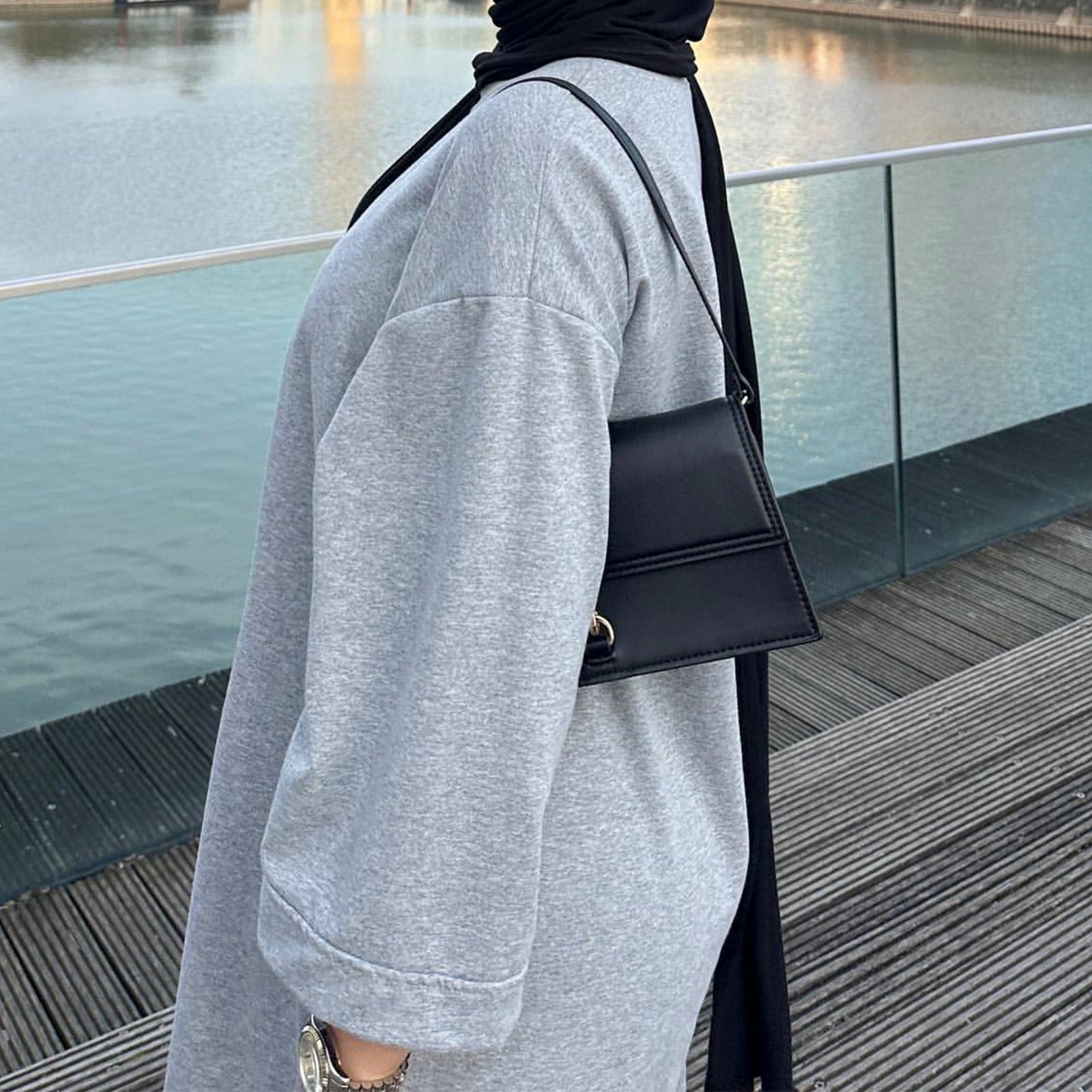 Melangegrijs Sweatshirt Abaya Jurk