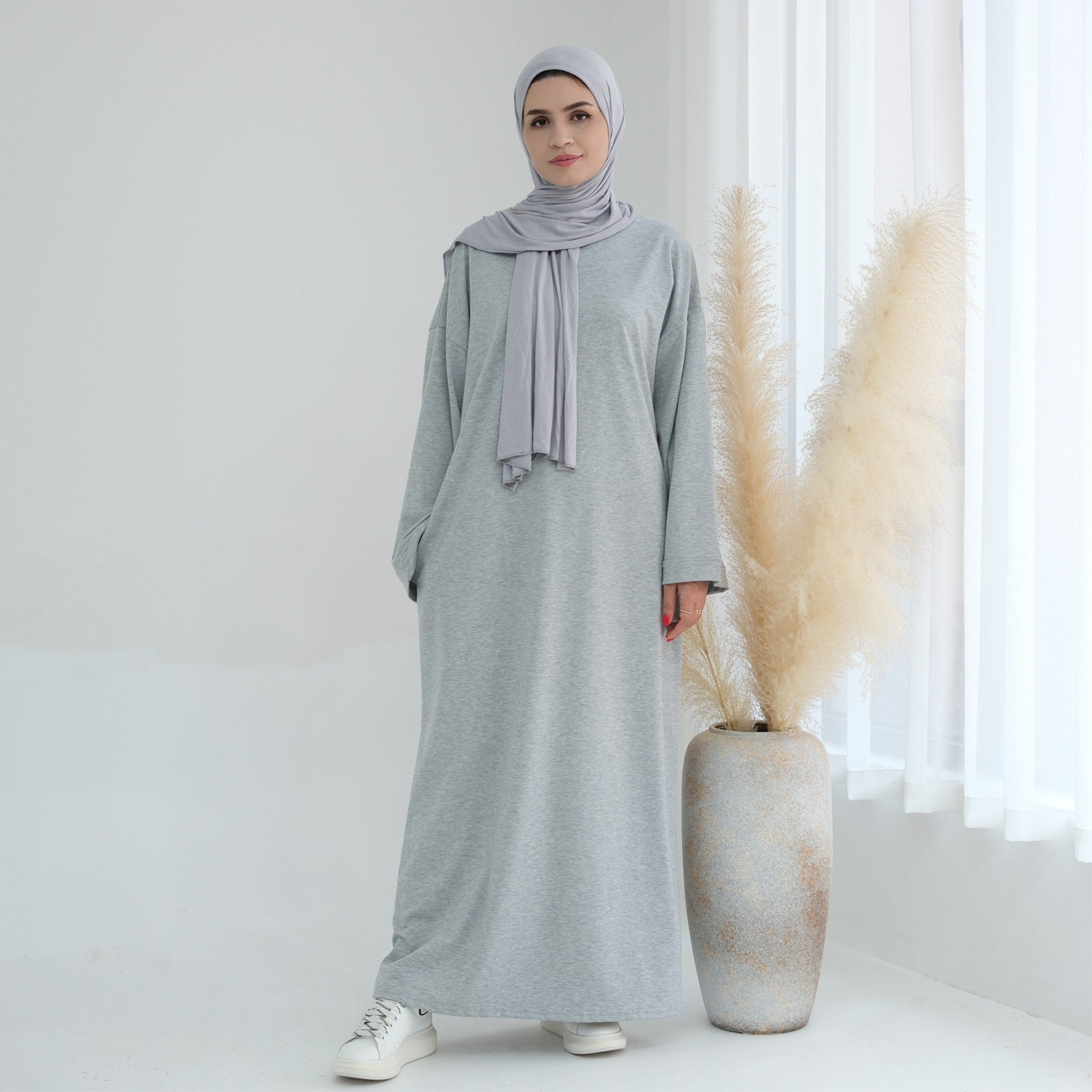 Melangegrijs Sweatshirt Abaya Jurk