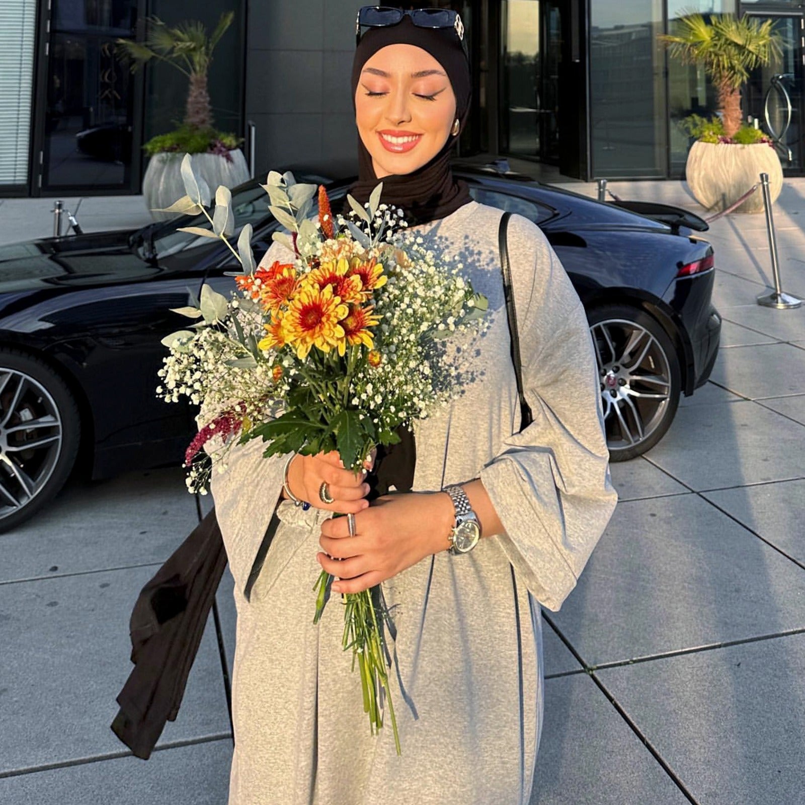 Melangegrijs Sweatshirt Abaya Jurk