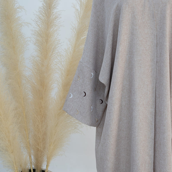 Zandbeige Kimono Abaya Jurk met Maanborduur