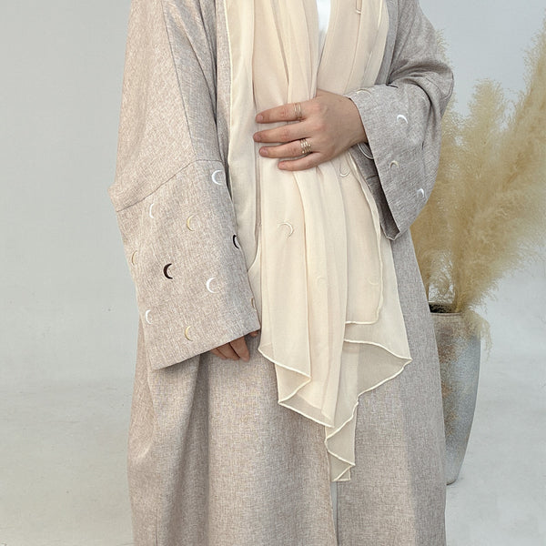 Zandbeige Kimono Abaya Jurk met Maanborduur