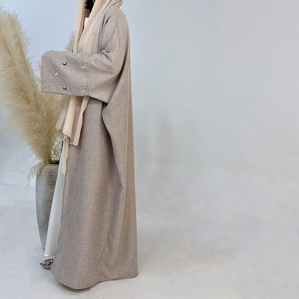 Zandbeige Kimono Abaya Jurk met Maanborduur