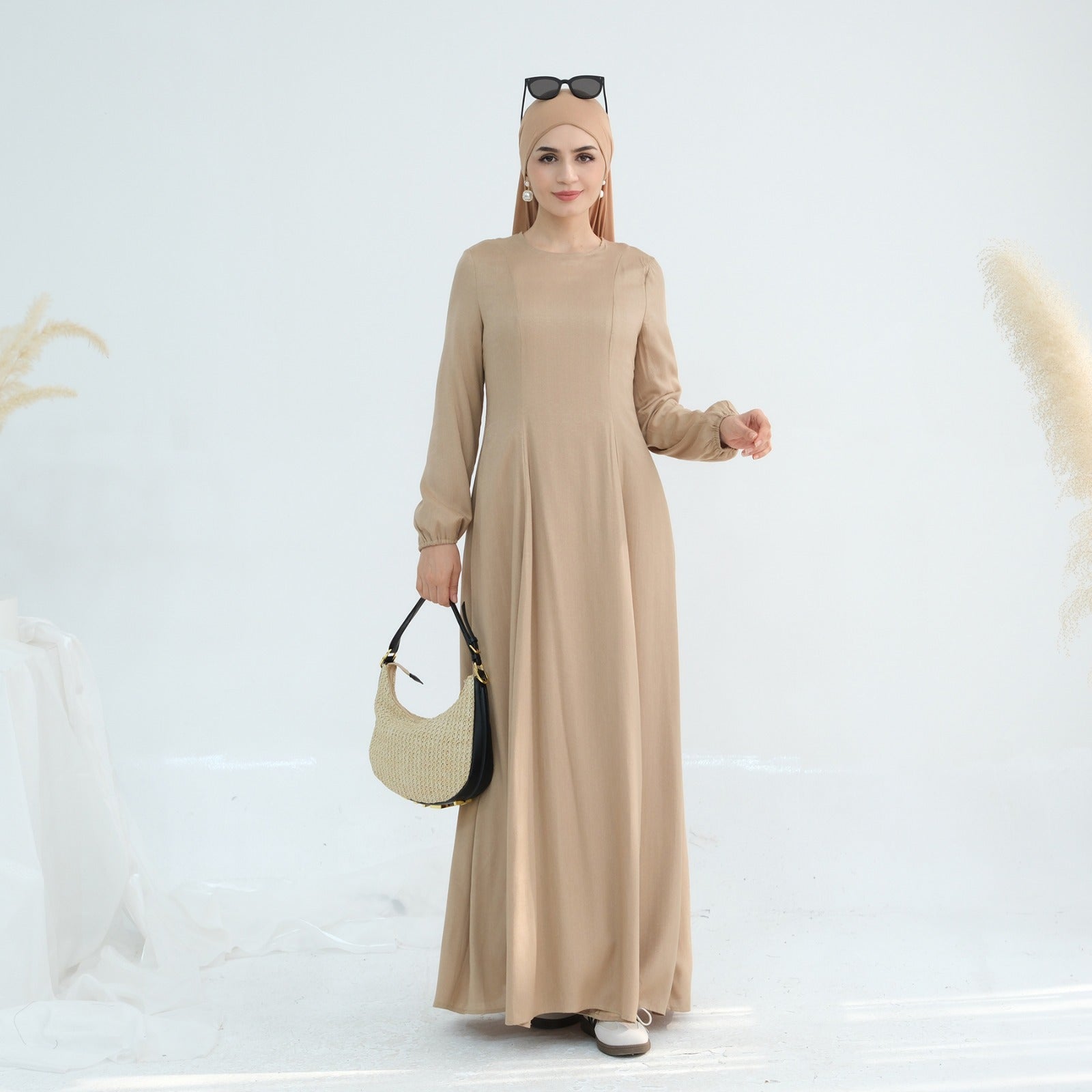 Zandbeige Princess Seam Abaya Jurk