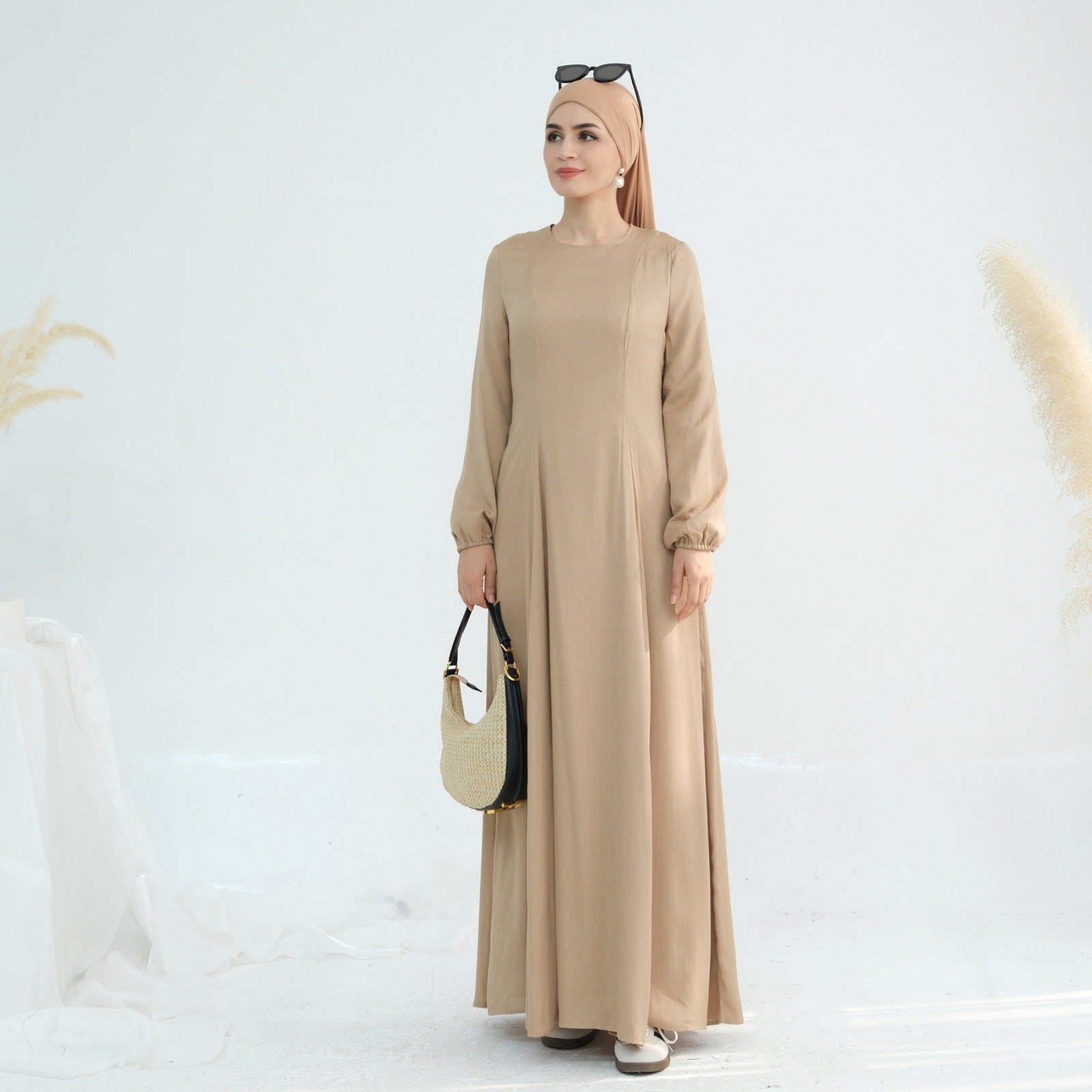 Zandbeige Princess Seam Abaya Jurk